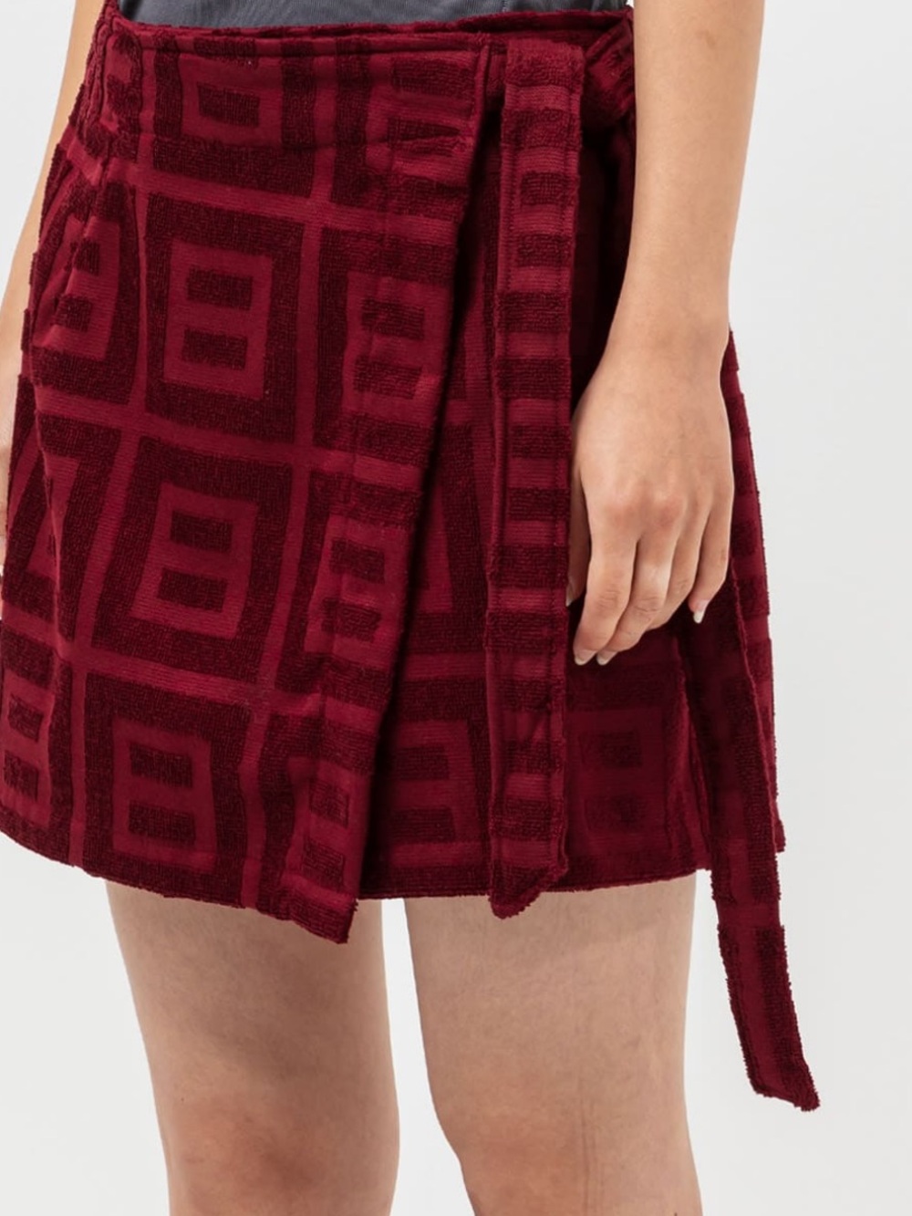OAS Burgundy Cove Mini Wrap Skirt with Geometric Texture size XS/S NWT - Picture 2 of 10